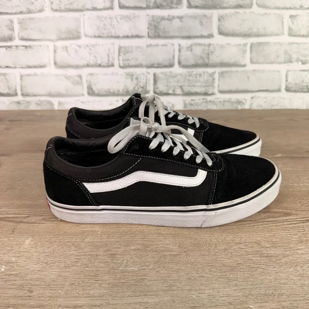 Vans Ward Suede Canvas Sneakers Sidestripe Black White Mens 11